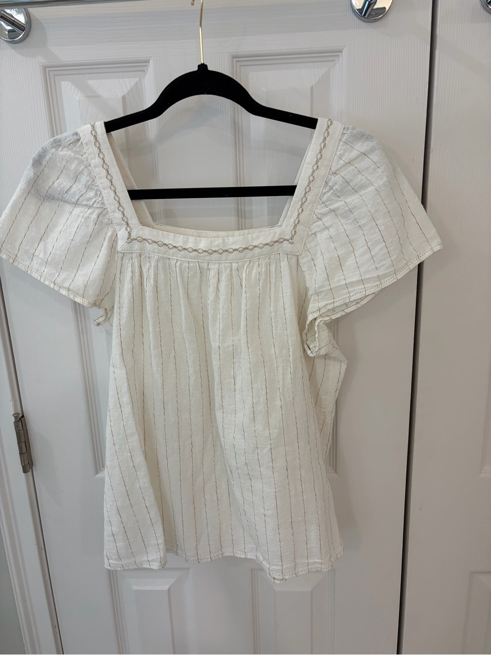 Max Studio White Square-Neck Embroidered Peasant Top
